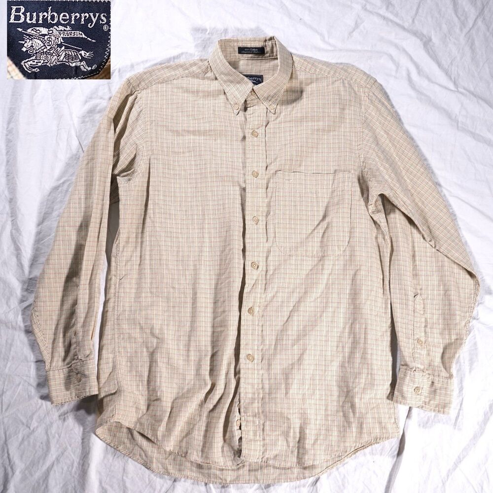 Vintage Burberrys Button Up Shirt Tan Beige Mens Medium Made in USA
